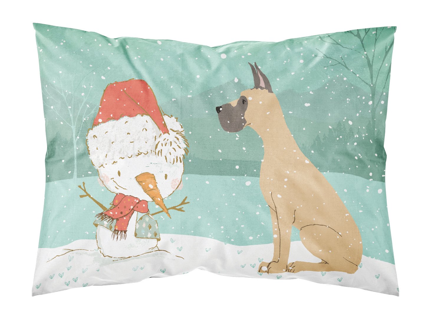 Cropped Fawn Great Dane Snowman Christmas Fabric Standard Pillowcase CK2041PILLOWCASE by Caroline's Treasures