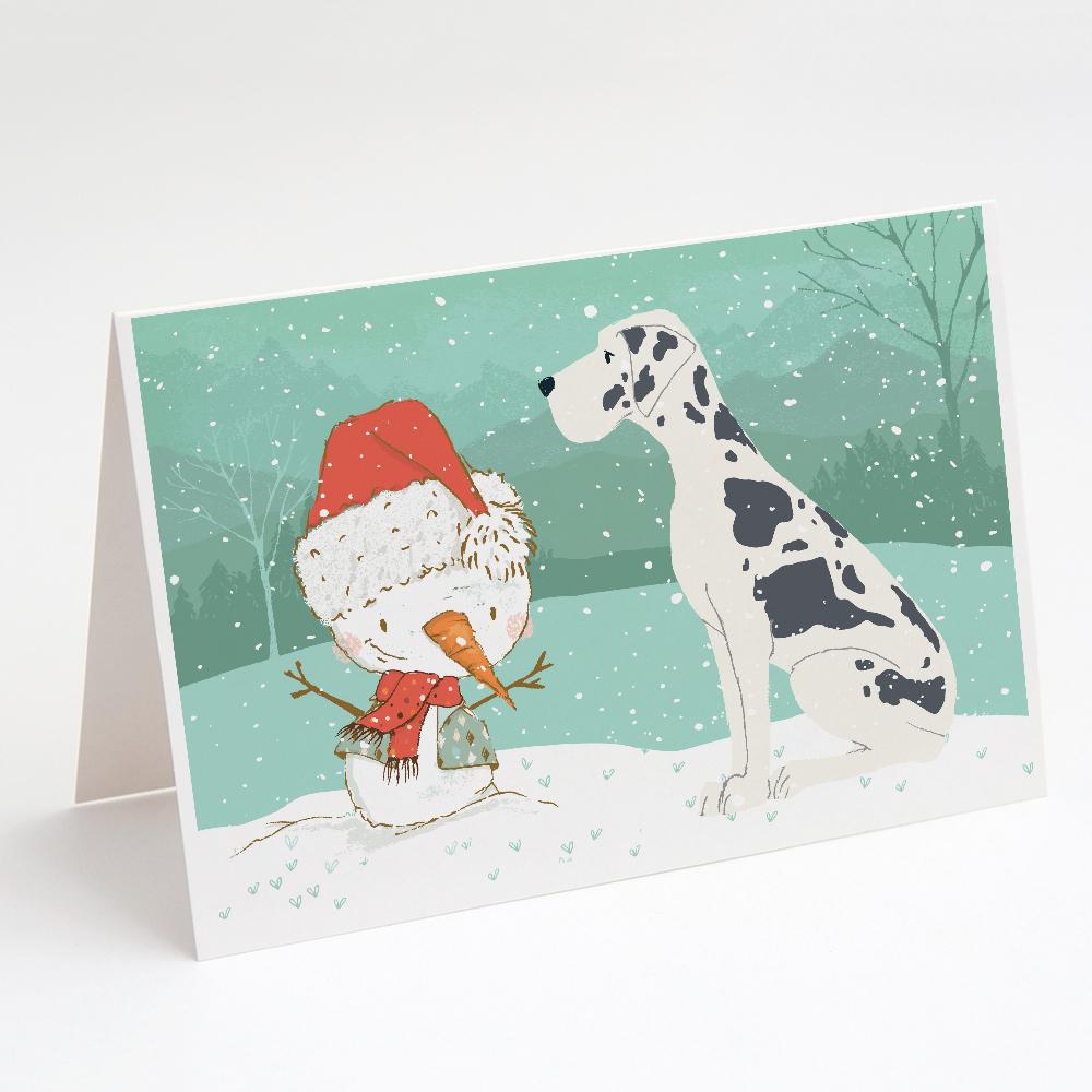 Buy this Harlequin Great Dane Snowman Christmas Greeting Cards and Envelopes Pack of 8