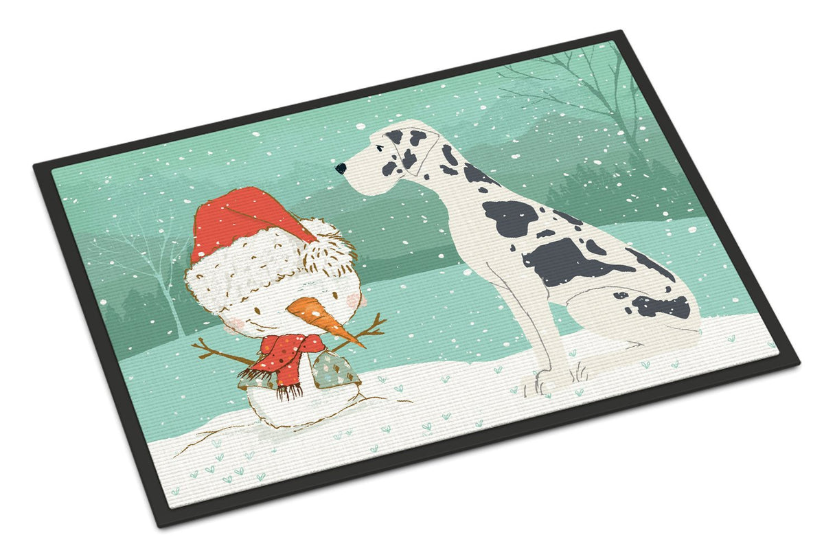 Harlequin Great Dane Snowman Christmas Indoor or Outdoor Mat 24x36 CK2042JMAT by Caroline&#39;s Treasures