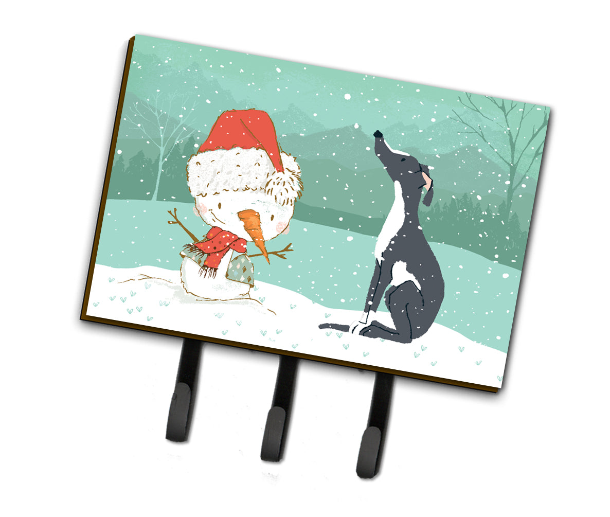 Black Greyhound Snowman Christmas Leash or Key Holder CK2044TH68