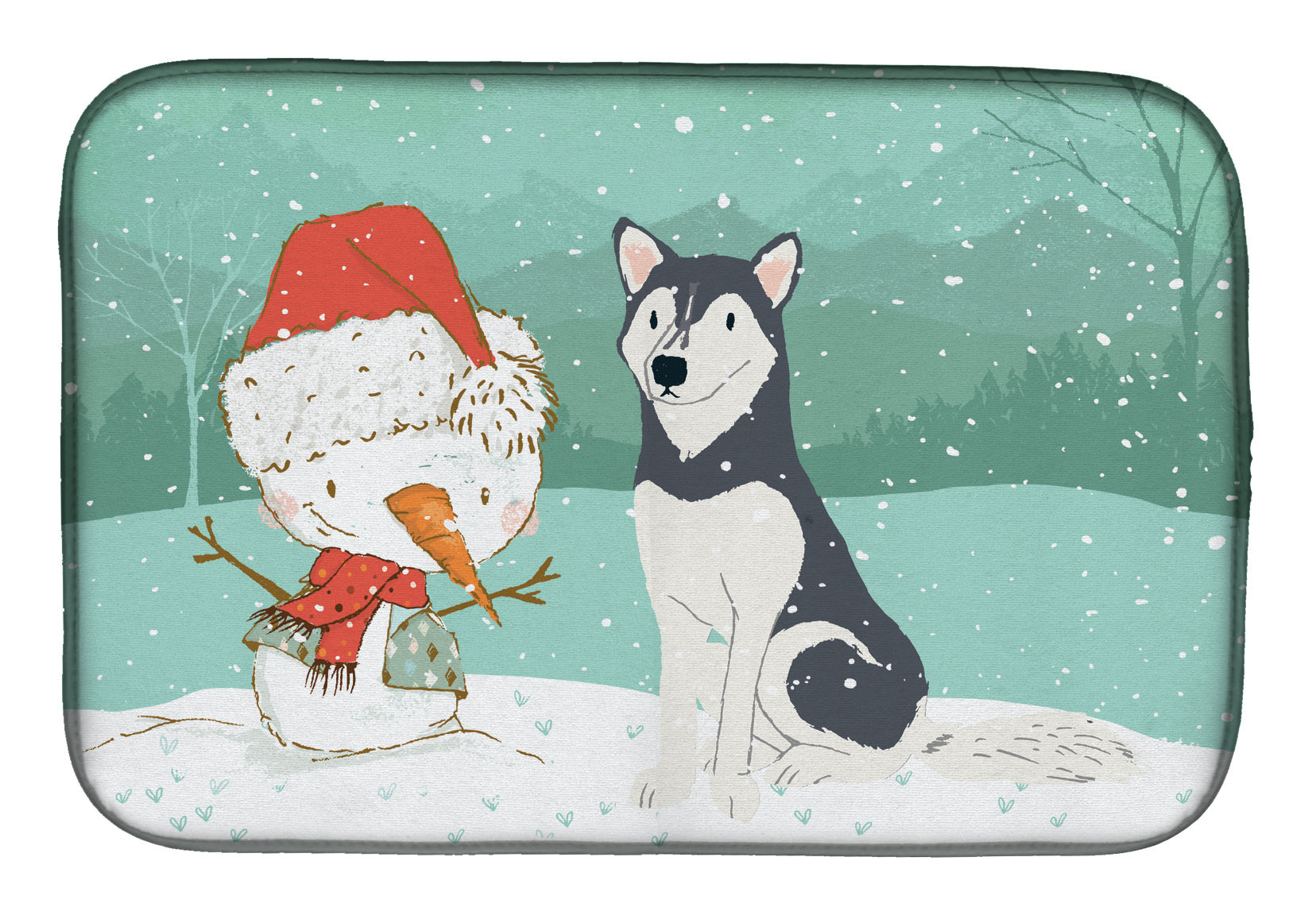 Siberian Husky Snowman Christmas Dish Drying Mat CK2046DDM  the-store.com.