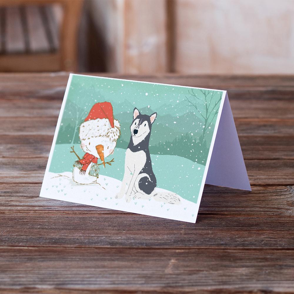 Buy this Siberian Husky Snowman Christmas Greeting Cards and Envelopes Pack of 8