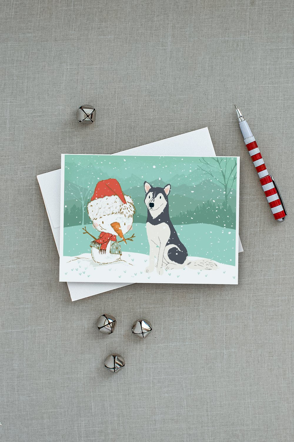 Siberian Husky Snowman Christmas Greeting Cards and Envelopes Pack of 8 - the-store.com