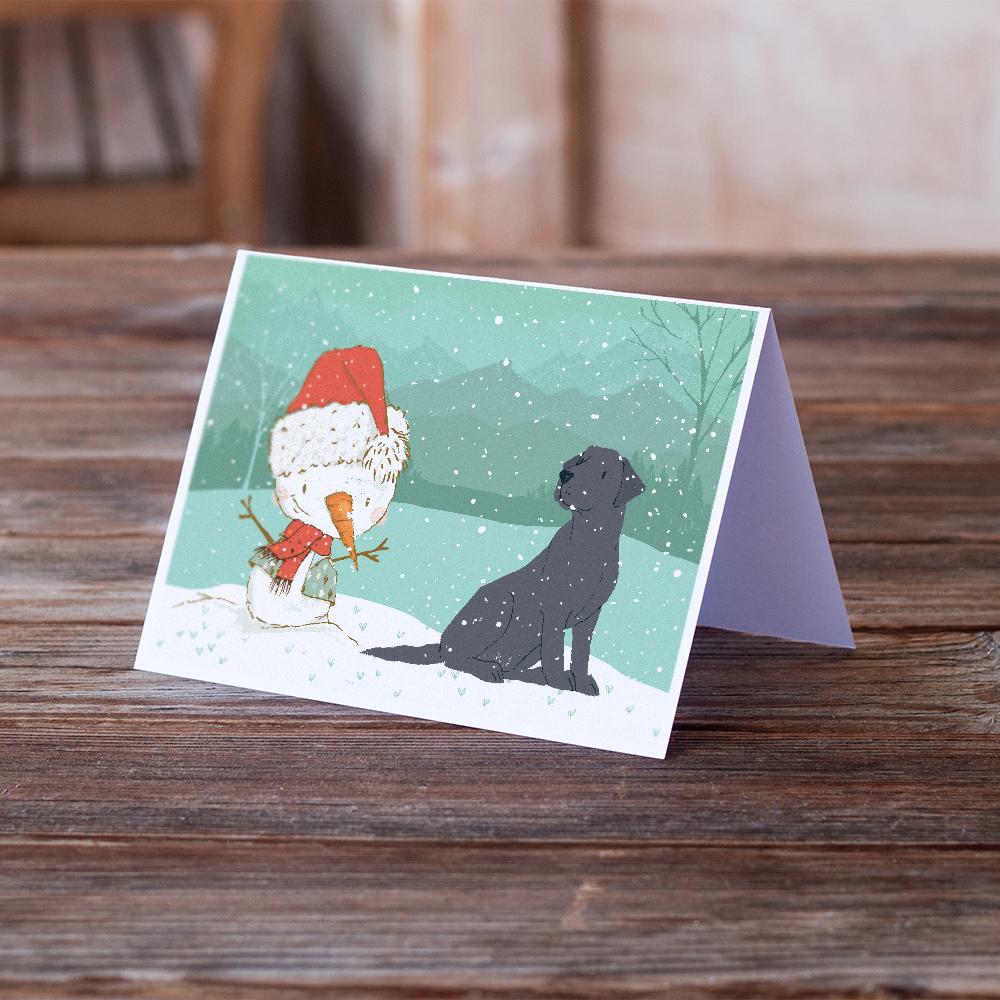 Black Labrador Snowman Christmas Greeting Cards and Envelopes Pack of 8 - the-store.com