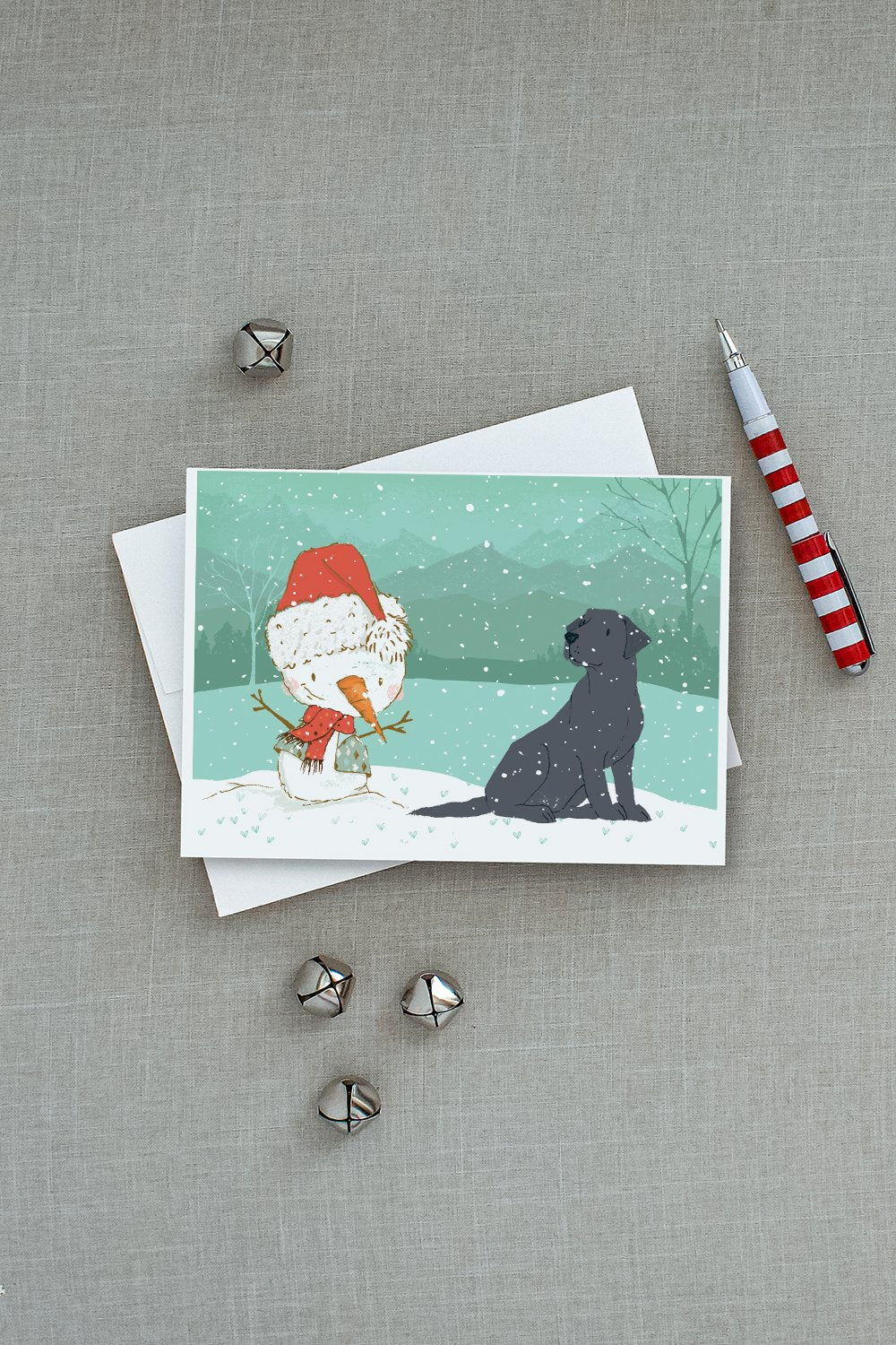 Black Labrador Snowman Christmas Greeting Cards and Envelopes Pack of 8 - the-store.com
