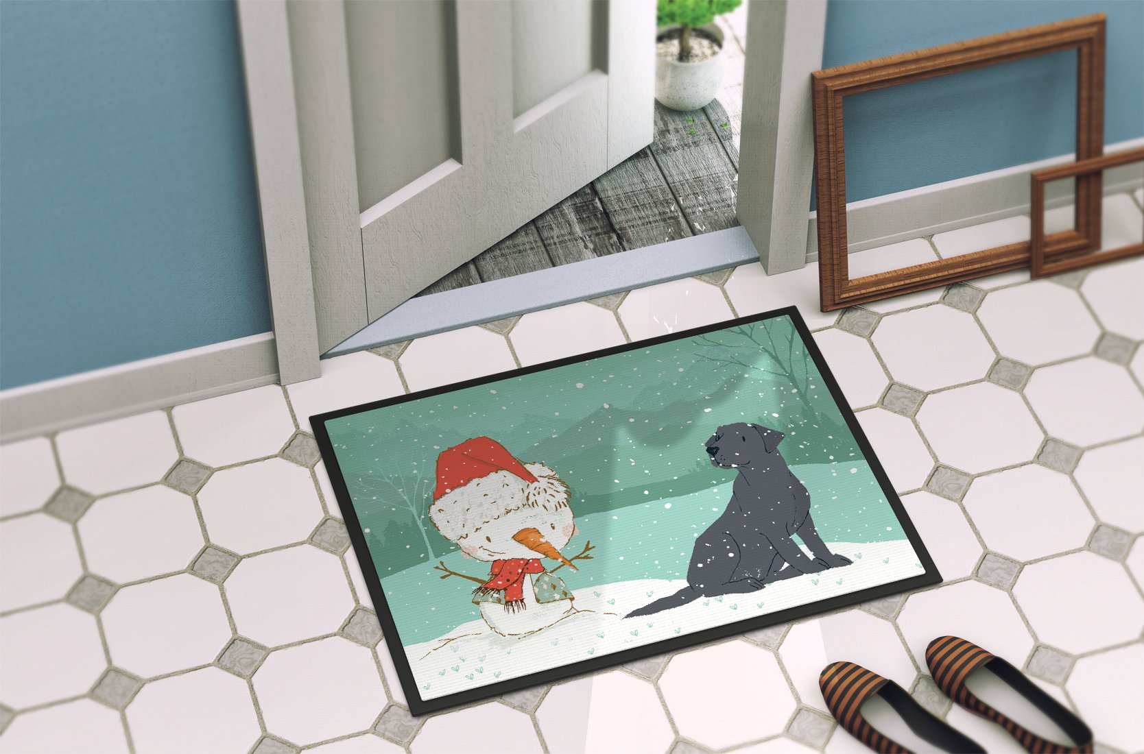 Black Labrador Snowman Christmas Indoor or Outdoor Mat 24x36 CK2047JMAT by Caroline's Treasures