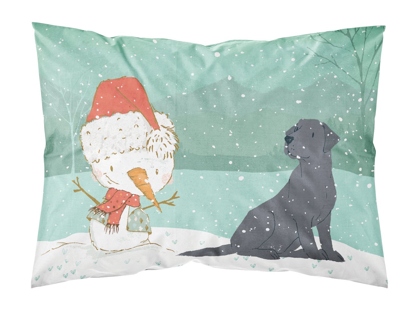 Black Labrador Snowman Christmas Fabric Standard Pillowcase CK2047PILLOWCASE by Caroline's Treasures
