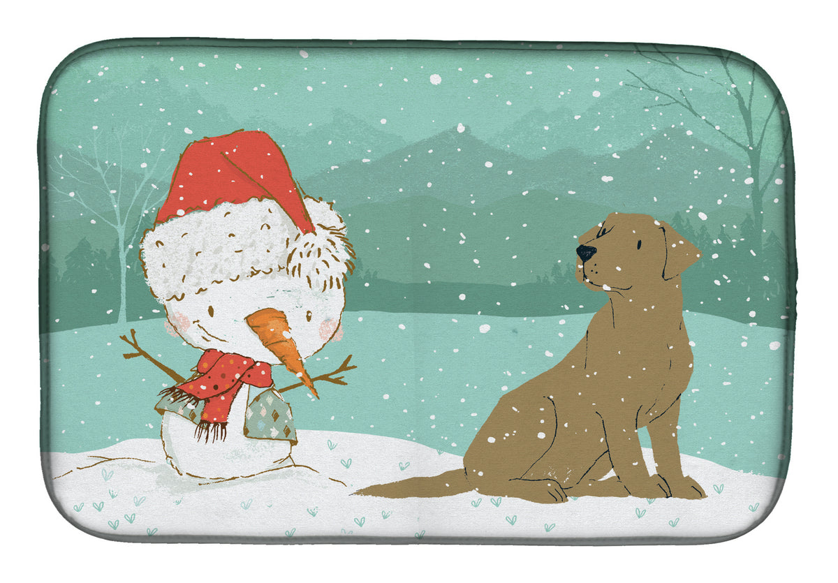 Chocolate Labrador Snowman Christmas Dish Drying Mat CK2048DDM