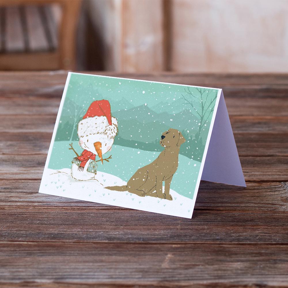 Chocolate Labrador Snowman Christmas Greeting Cards and Envelopes Pack of 8 - the-store.com