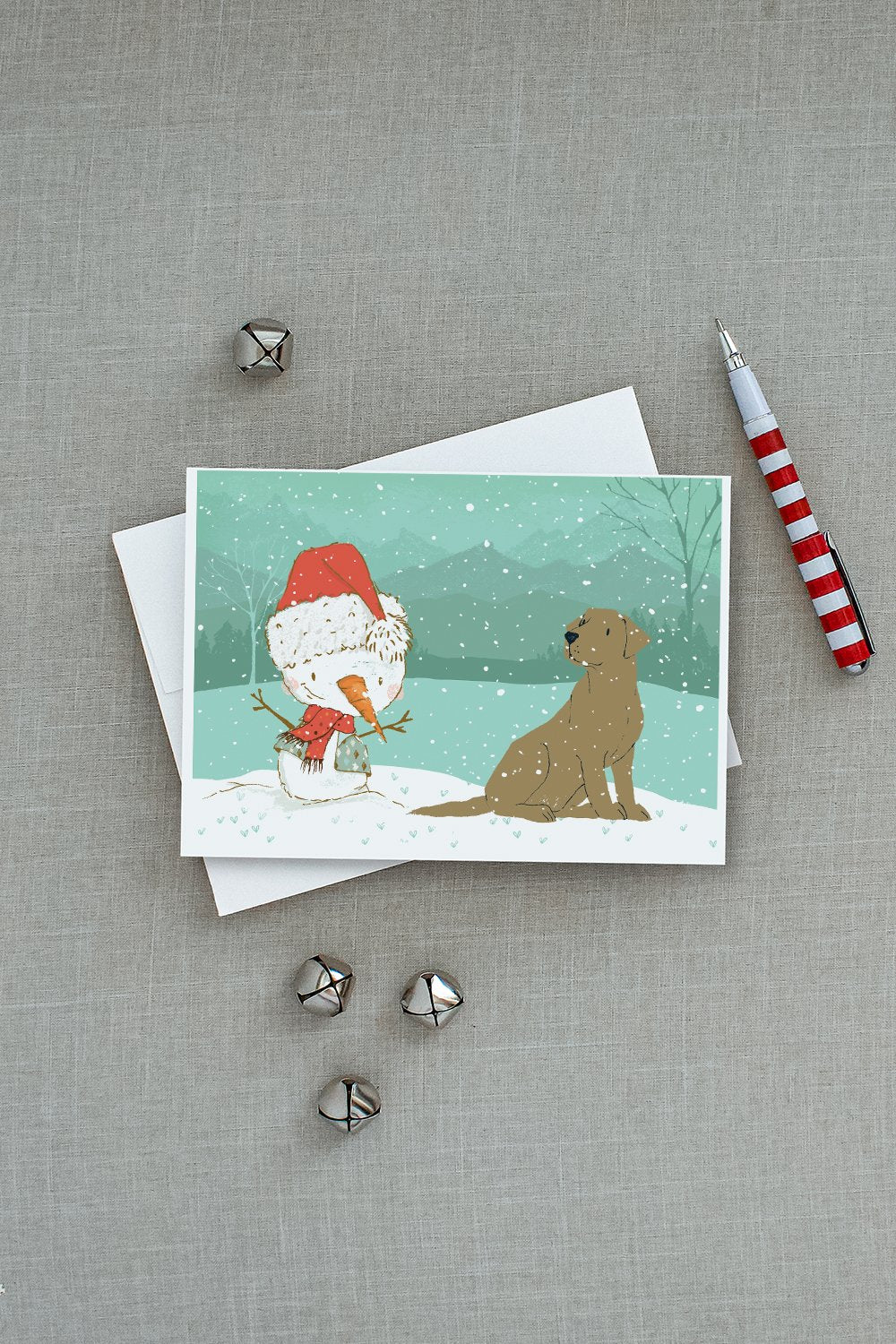 Chocolate Labrador Snowman Christmas Greeting Cards and Envelopes Pack of 8 - the-store.com