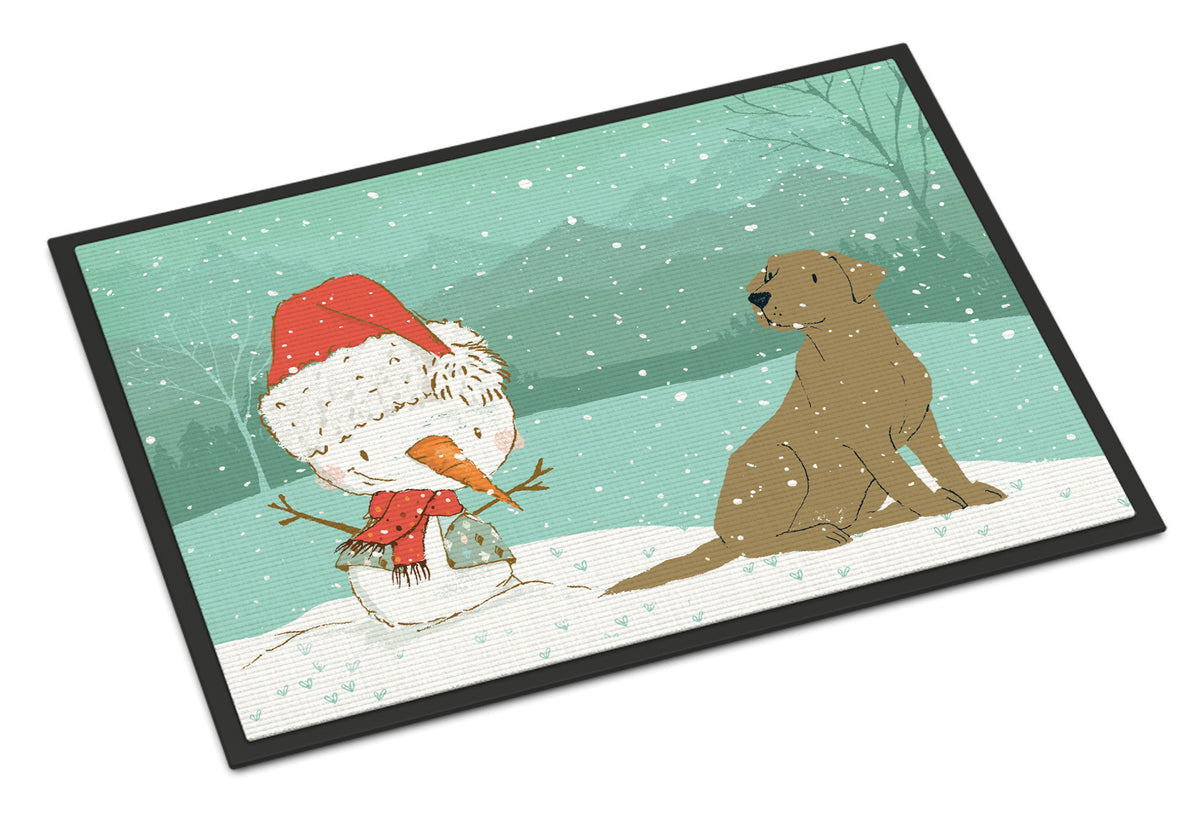 Chocolate Labrador Snowman Christmas Indoor or Outdoor Mat 18x27 CK2048MAT - the-store.com