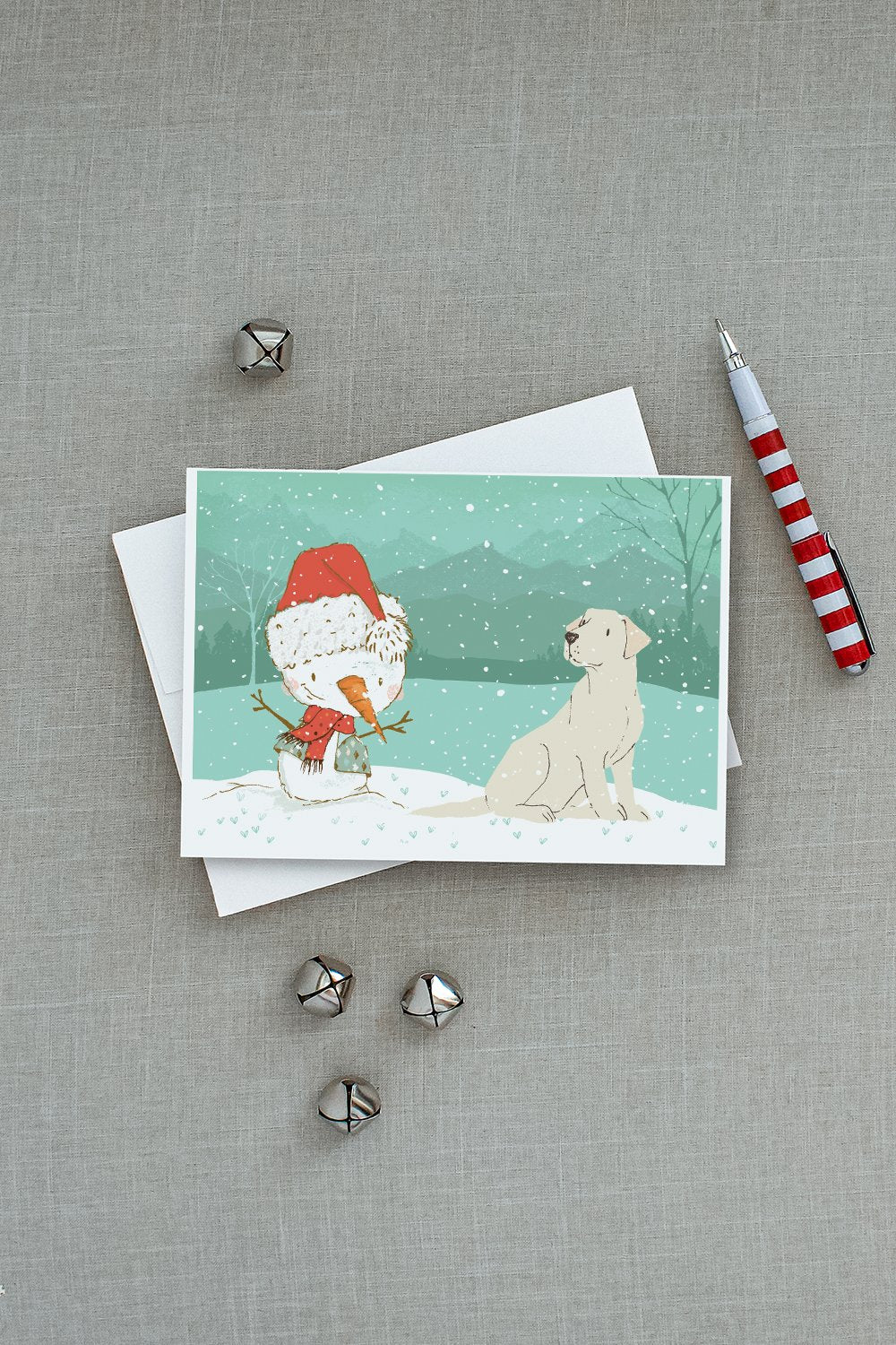 Yellow Labrador Snowman Christmas Greeting Cards and Envelopes Pack of 8 - the-store.com