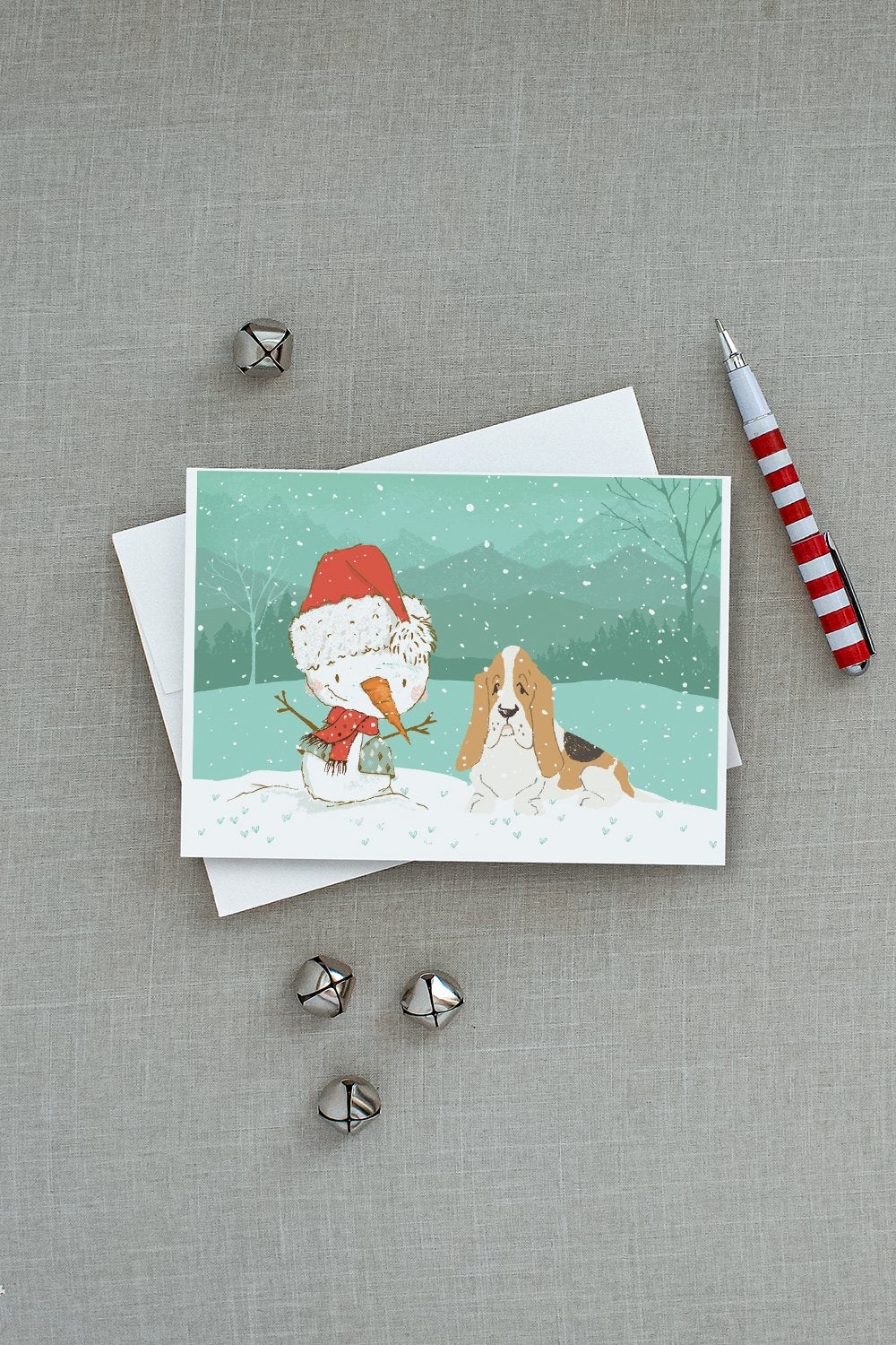 Basset Hound Snowman Christmas Greeting Cards and Envelopes Pack of 8 - the-store.com