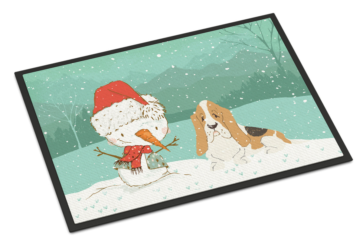Basset Hound Snowman Christmas Indoor or Outdoor Mat 18x27 CK2051MAT - the-store.com