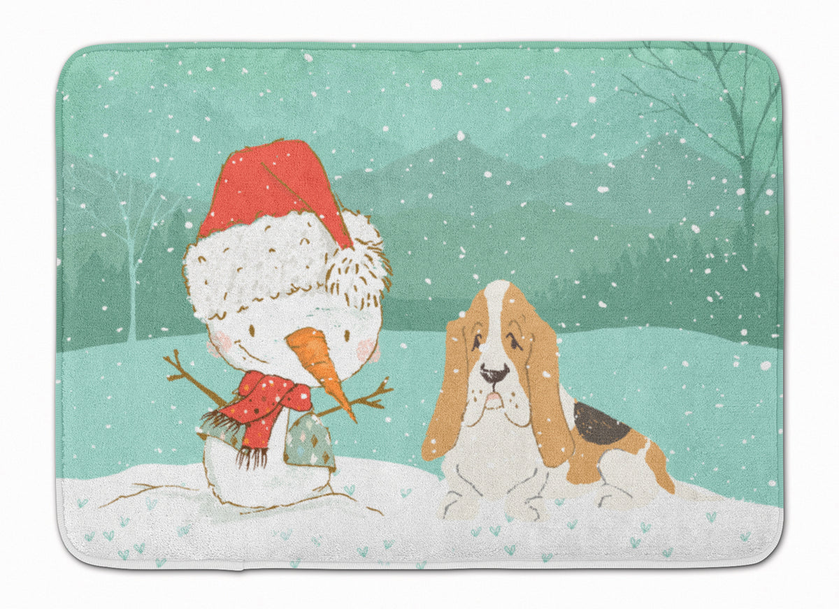 Basset Hound Snowman Christmas Machine Washable Memory Foam Mat CK2051RUG - the-store.com