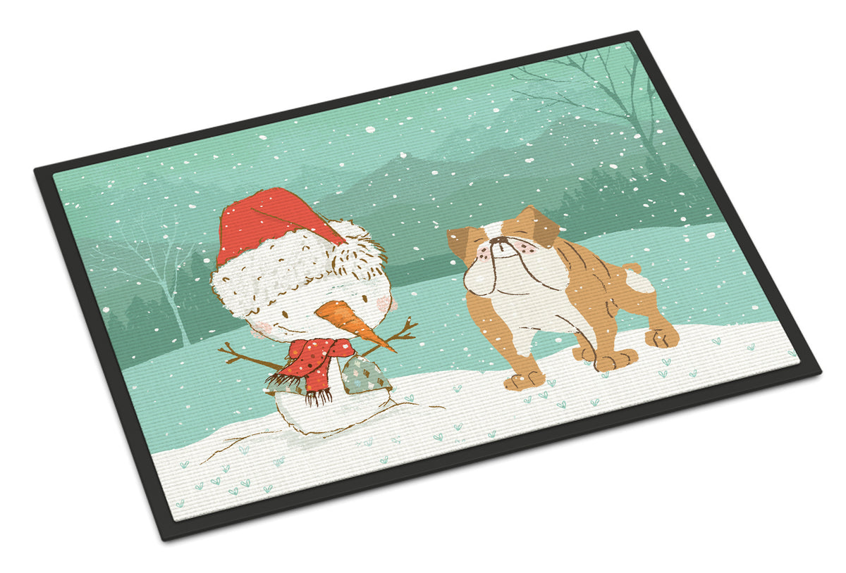 English Bulldog Snowman Christmas Indoor or Outdoor Mat 18x27 CK2053MAT - the-store.com