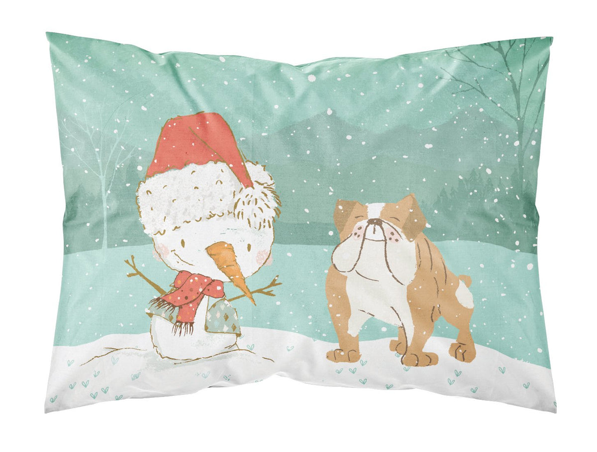 English Bulldog Snowman Christmas Fabric Standard Pillowcase CK2053PILLOWCASE by Caroline&#39;s Treasures