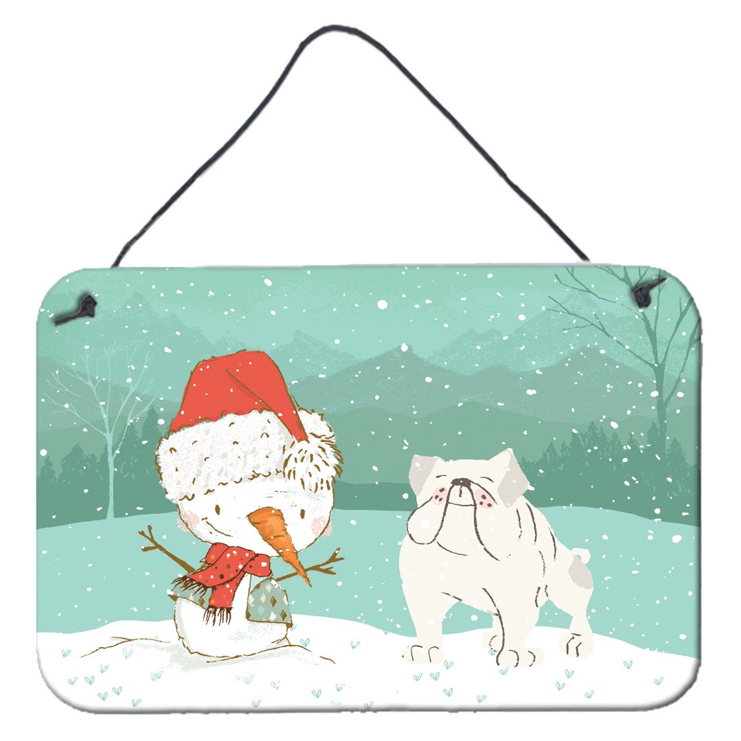 White English Bulldog Snowman Christmas Wall or Door Hanging Prints CK2054DS812 by Caroline&#39;s Treasures