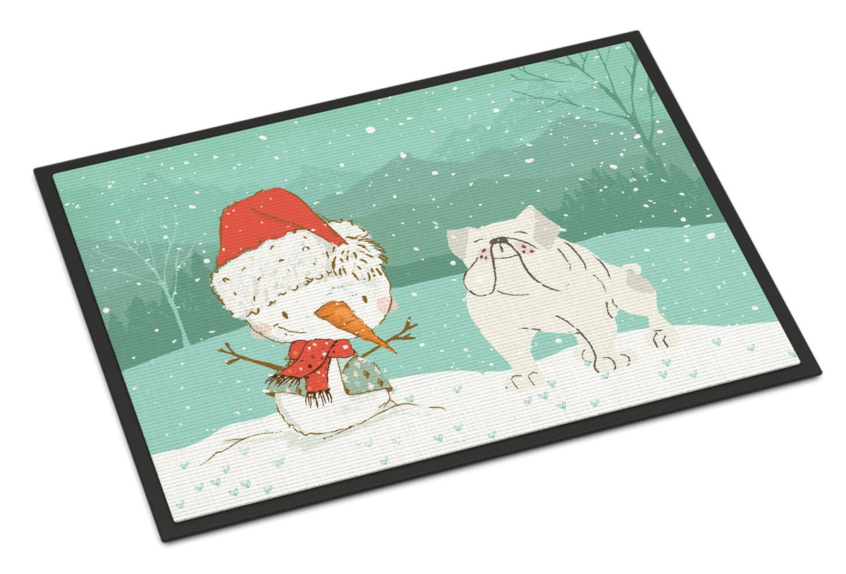 White English Bulldog Snowman Christmas Indoor or Outdoor Mat 24x36 CK2054JMAT by Caroline&#39;s Treasures