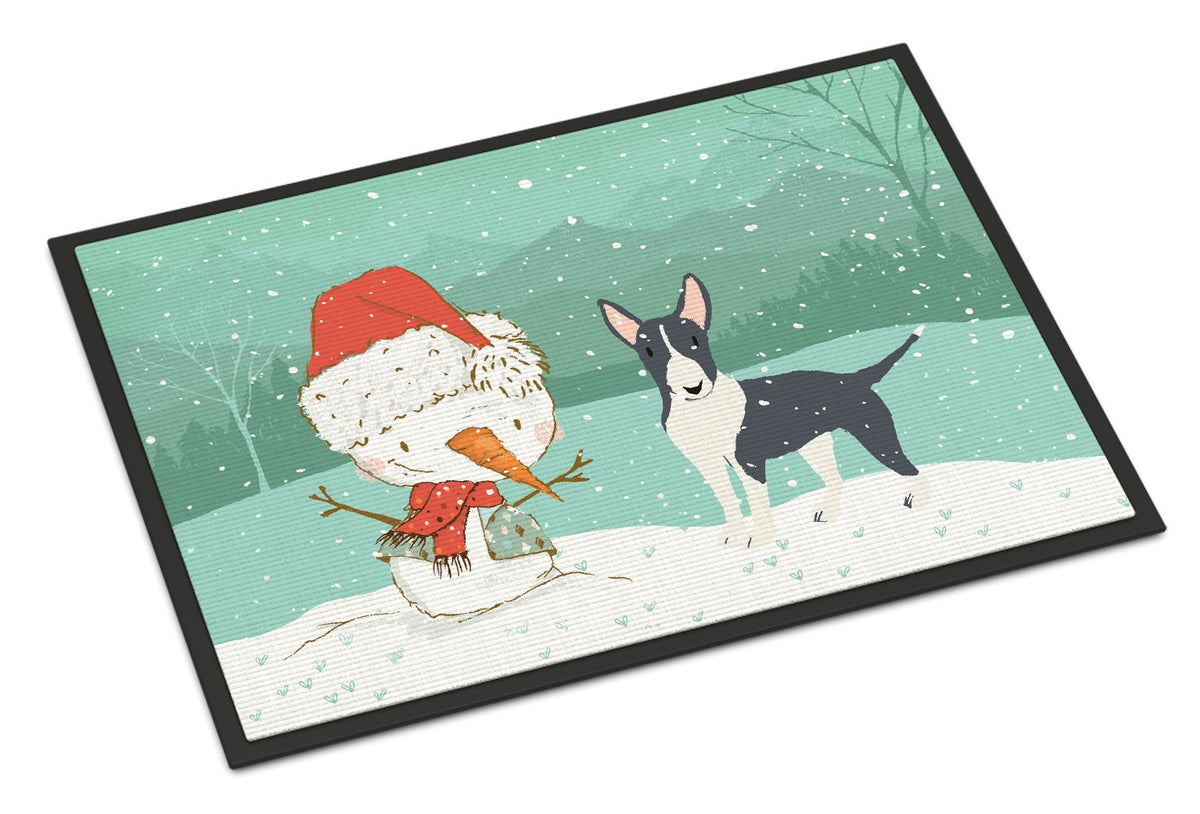 Black Bull Terrier Snowman Christmas Indoor or Outdoor Mat 24x36 CK2055JMAT by Caroline&#39;s Treasures