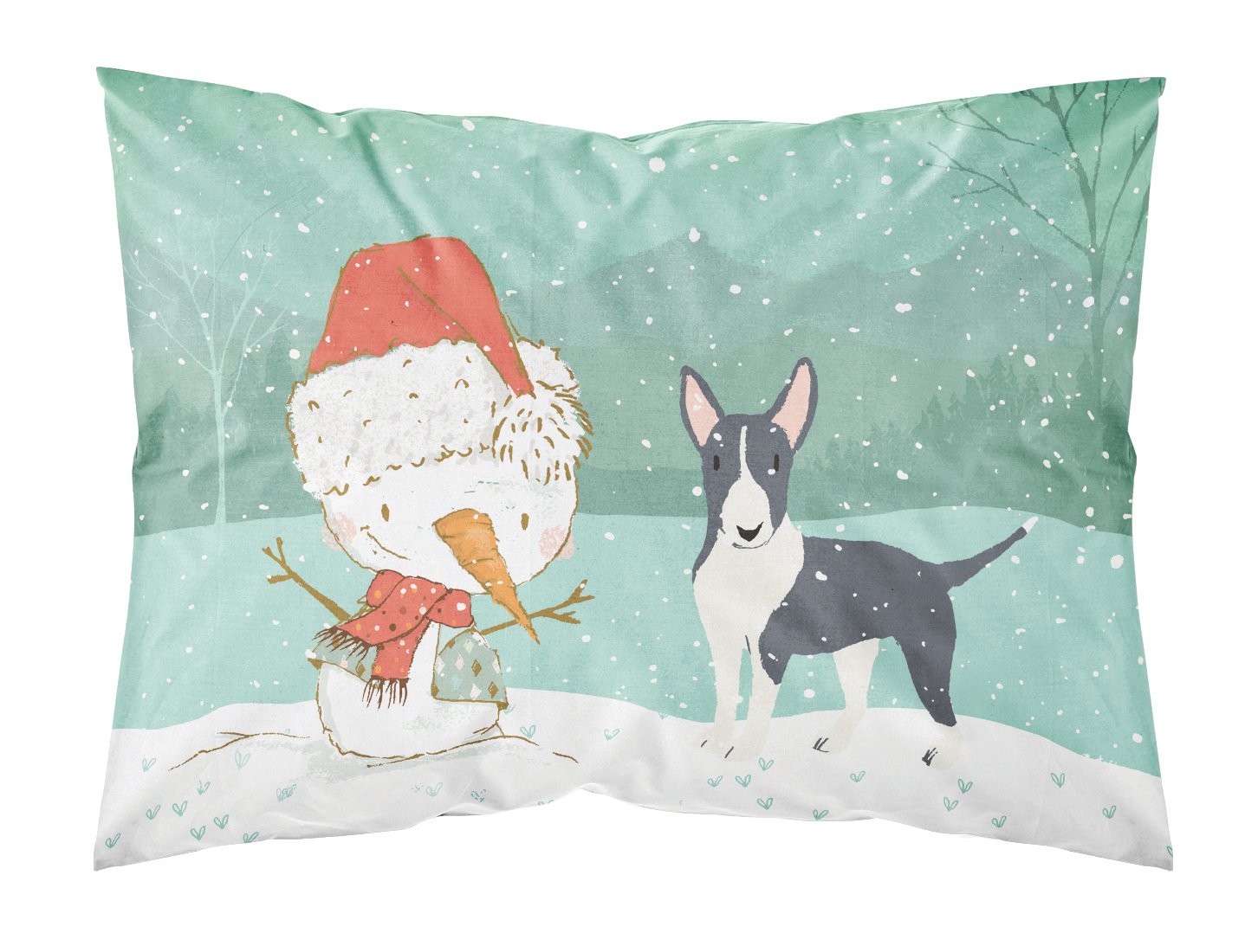 Black Bull Terrier Snowman Christmas Fabric Standard Pillowcase CK2055PILLOWCASE by Caroline's Treasures