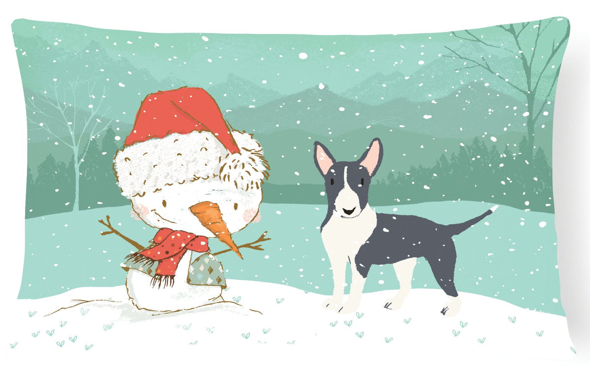 Black Bull Terrier Snowman Christmas Canvas Fabric Decorative Pillow CK2055PW1216 by Caroline&#39;s Treasures