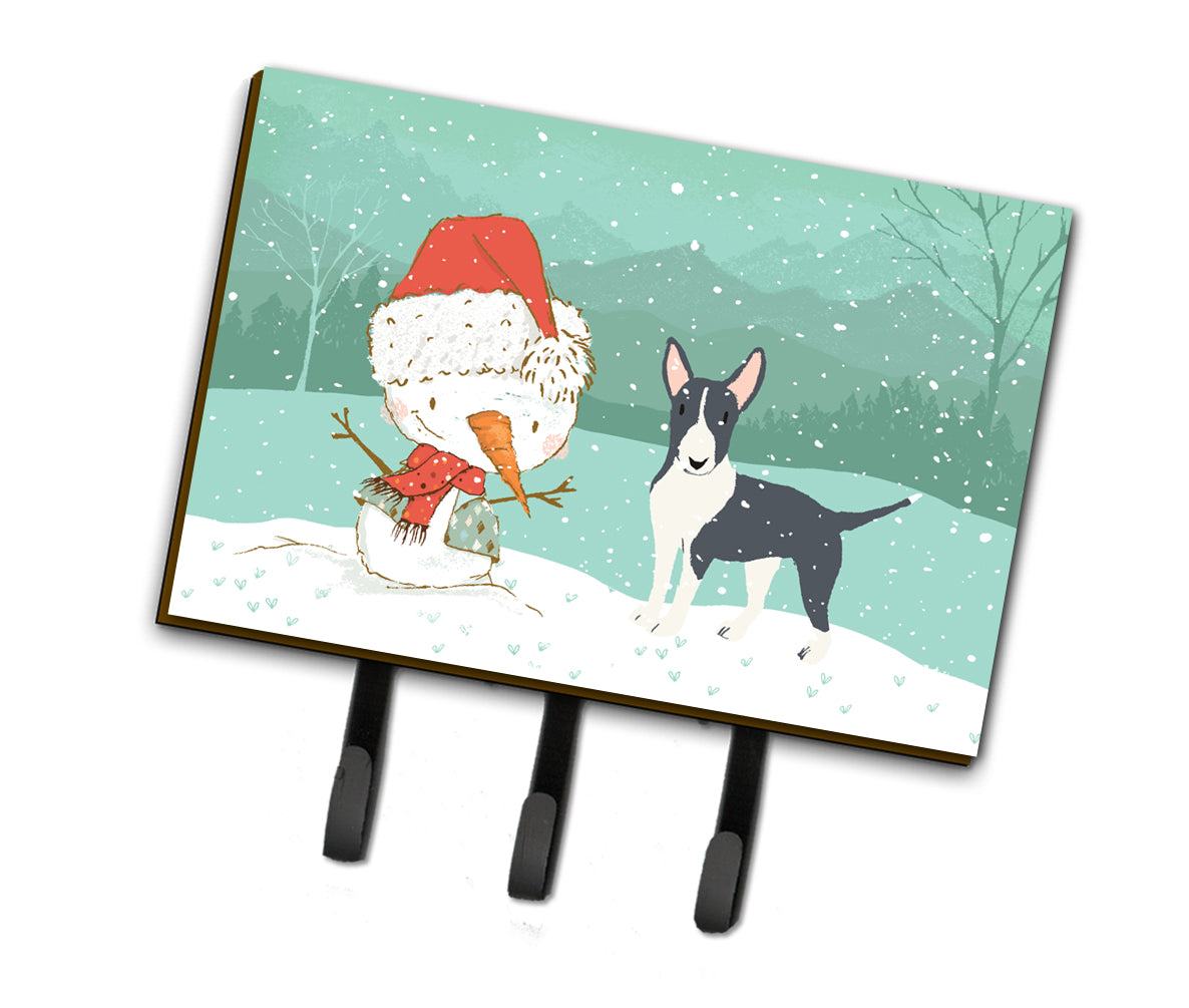 Black Bull Terrier Snowman Christmas Leash or Key Holder CK2055TH68