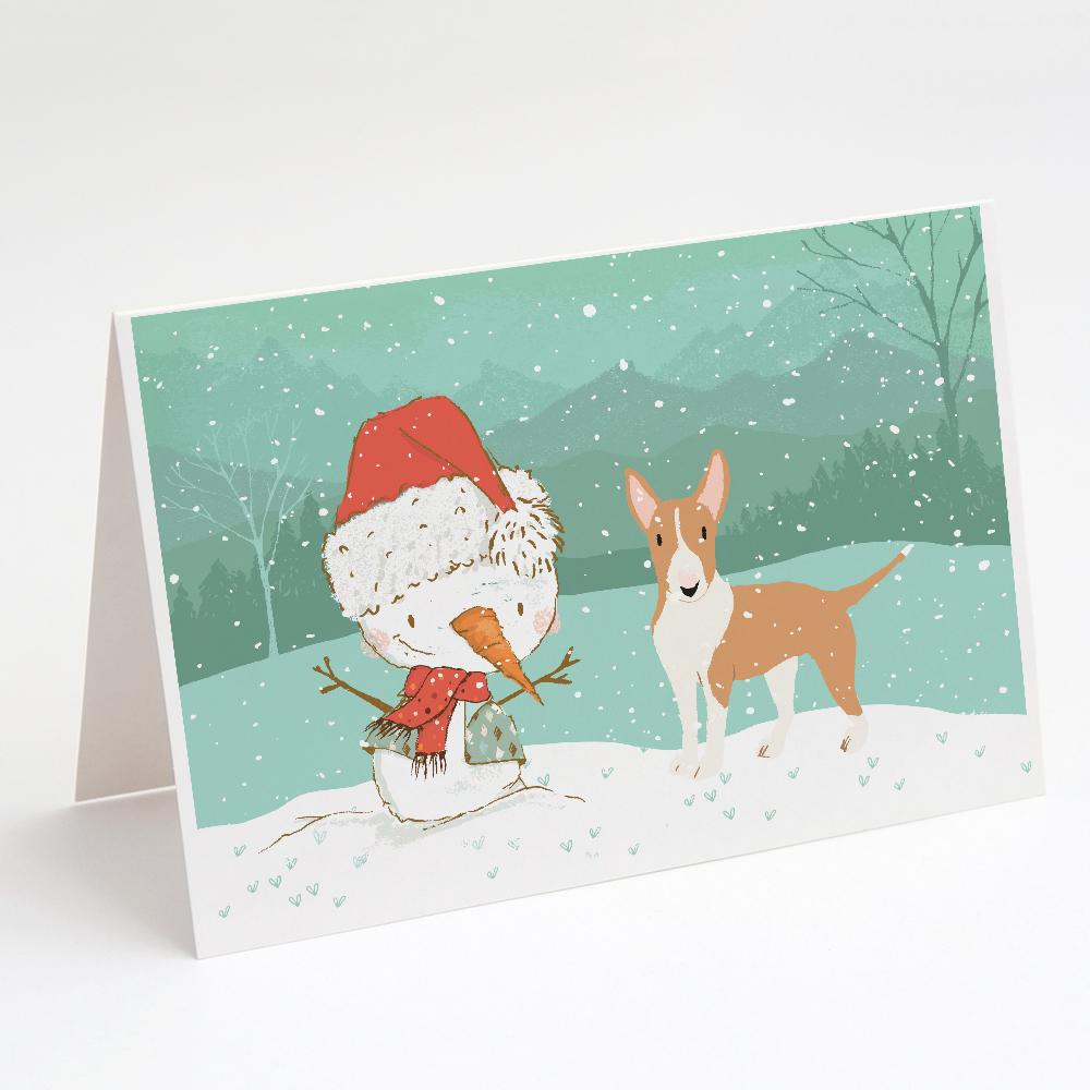 Buy this Fawn Bull Terrier Snowman Christmas Greeting Cards and Envelopes Pack of 8