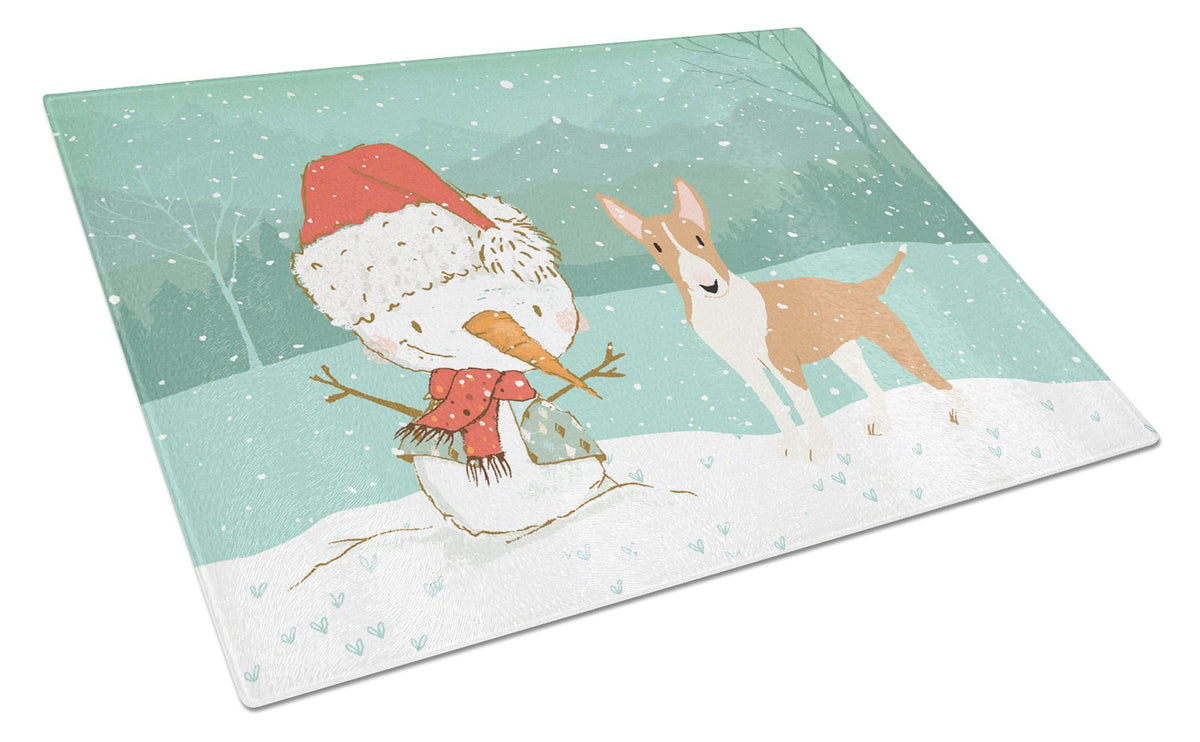Fawn Bull Terrier Snowman Christmas Glass Cutting Board Large CK2056LCB by Caroline&#39;s Treasures