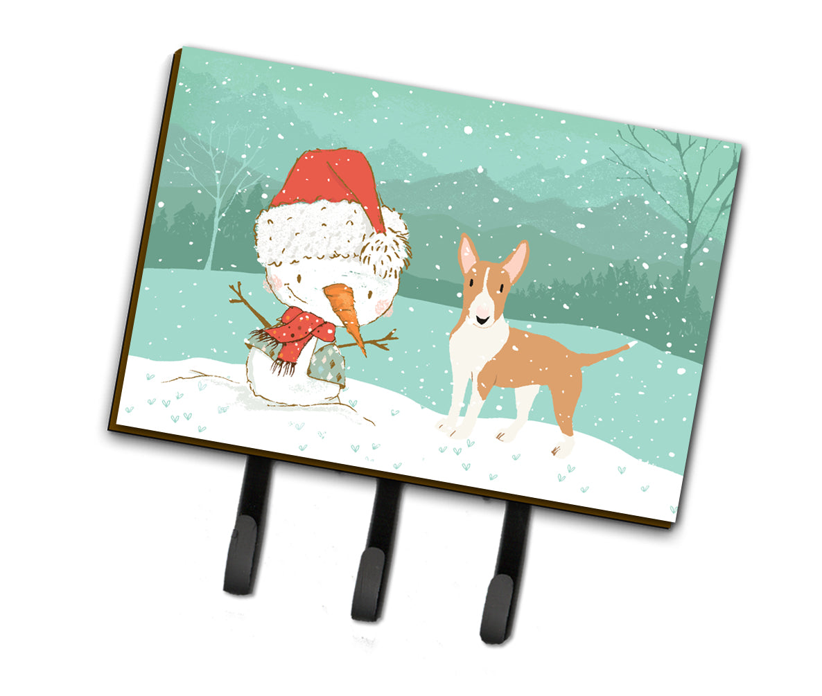 Fawn Bull Terrier Snowman Christmas Leash or Key Holder CK2056TH68