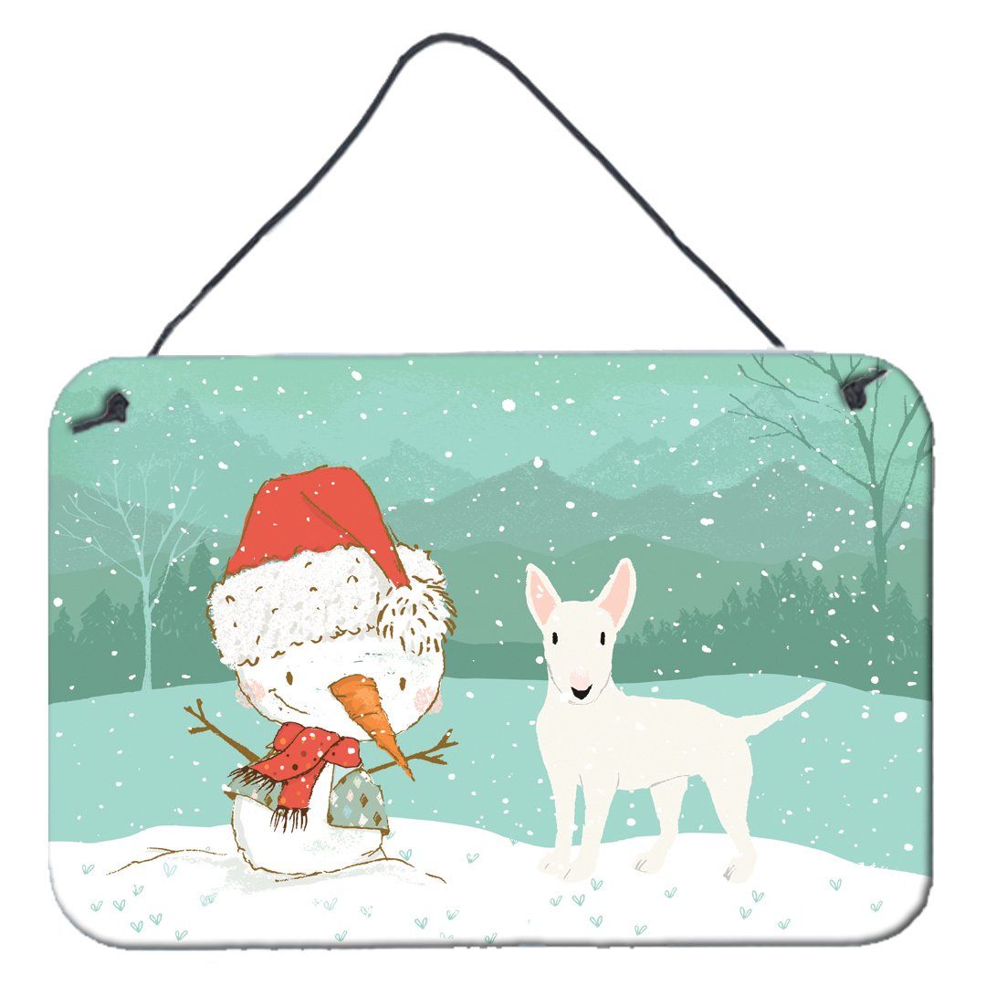 White Bull Terrier Snowman Christmas Wall or Door Hanging Prints CK2058DS812 by Caroline&#39;s Treasures