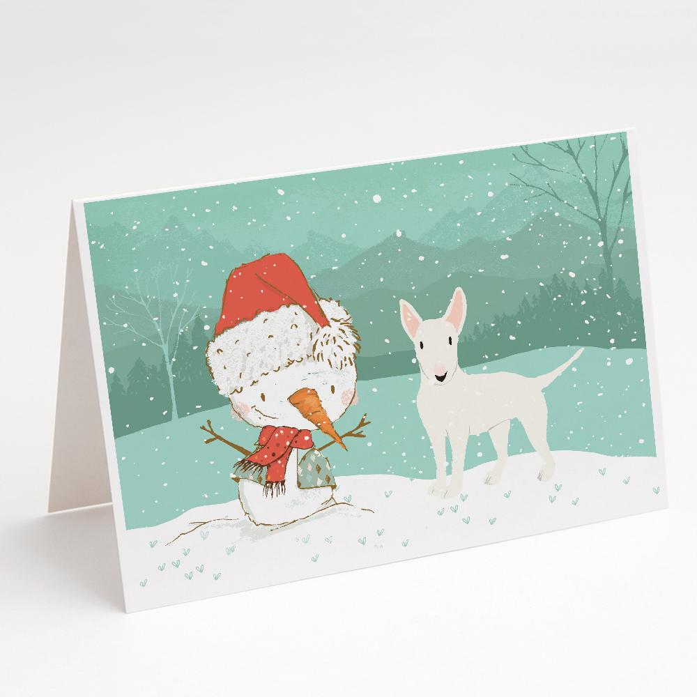 Buy this White Bull Terrier Snowman Christmas Greeting Cards and Envelopes Pack of 8