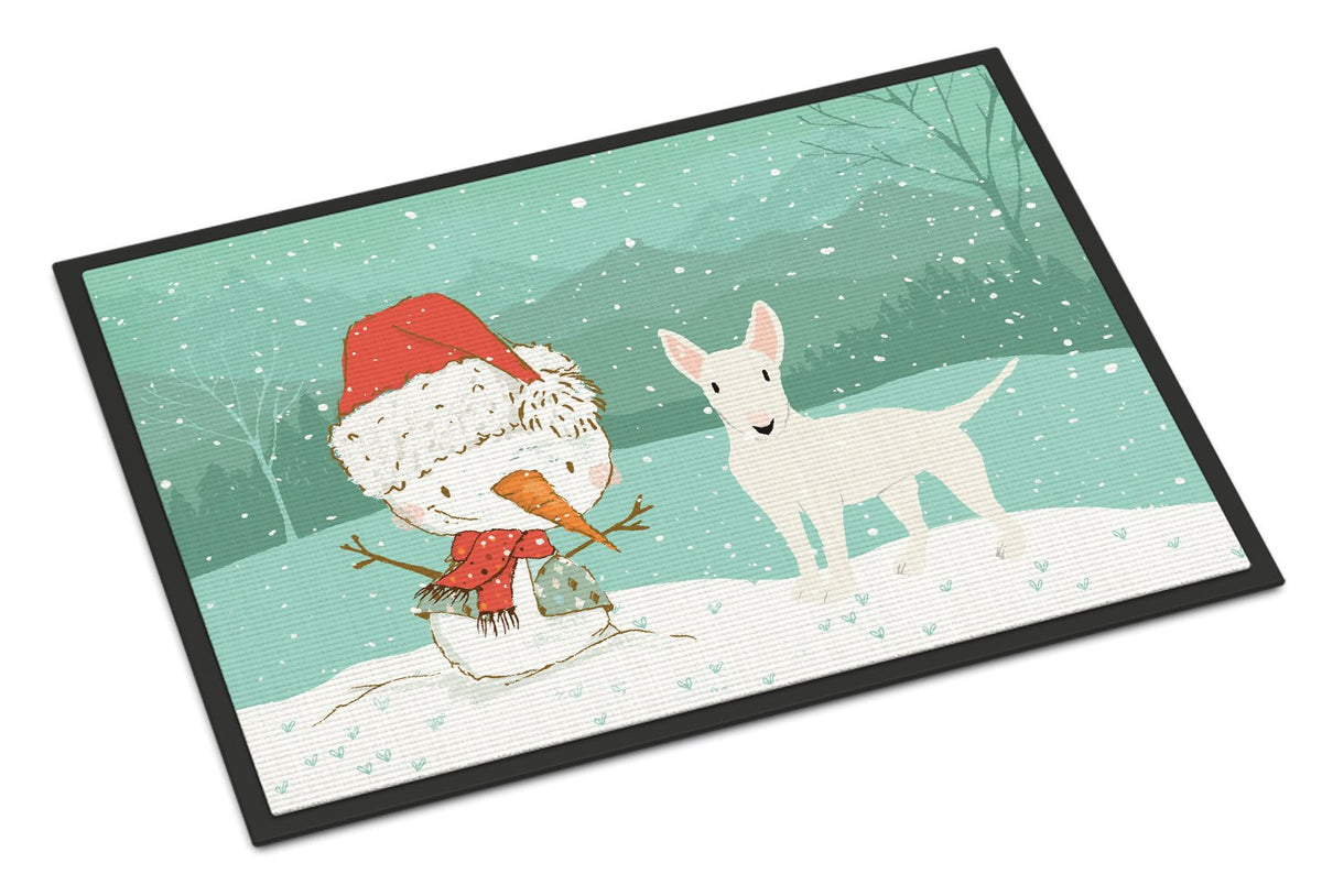 White Bull Terrier Snowman Christmas Indoor or Outdoor Mat 24x36 CK2058JMAT by Caroline&#39;s Treasures