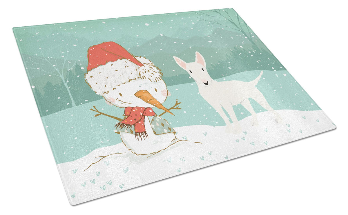 White Bull Terrier Snowman Christmas Glass Cutting Board Large CK2058LCB by Caroline&#39;s Treasures