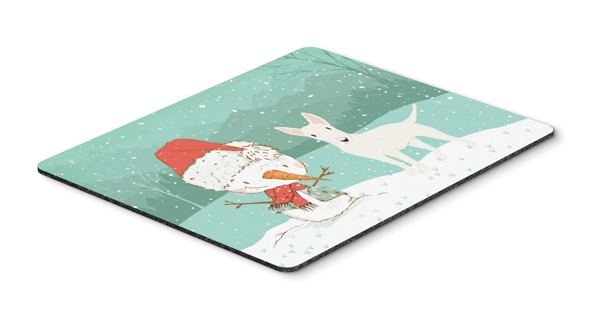White Bull Terrier Snowman Christmas Mouse Pad, Hot Pad or Trivet CK2058MP by Caroline&#39;s Treasures