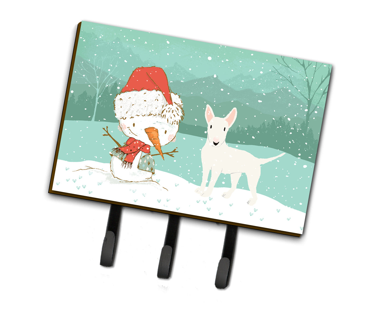 White Bull Terrier Snowman Christmas Leash or Key Holder CK2058TH68