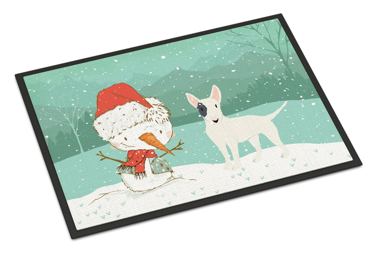 White Spot Bull Terrier Snowman Christmas Indoor or Outdoor Mat 24x36 CK2059JMAT by Caroline&#39;s Treasures