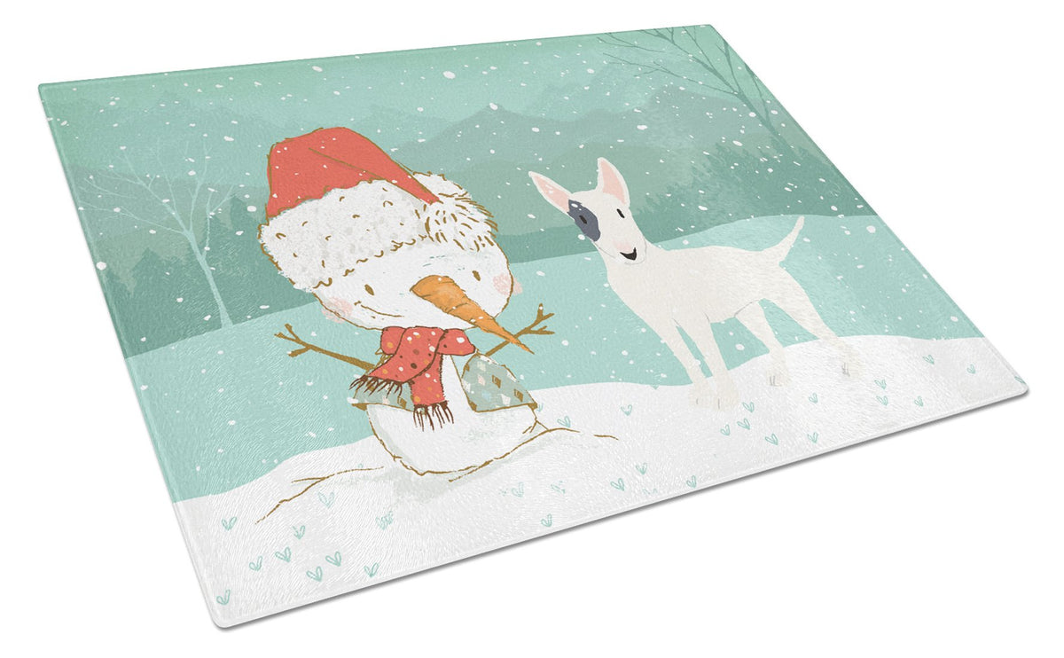 White Spot Bull Terrier Snowman Christmas Glass Cutting Board Large CK2059LCB by Caroline&#39;s Treasures