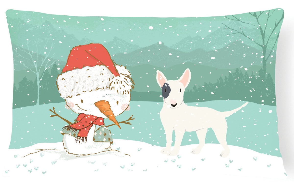 White Spot Bull Terrier Snowman Christmas Canvas Fabric Decorative Pillow CK2059PW1216 by Caroline&#39;s Treasures