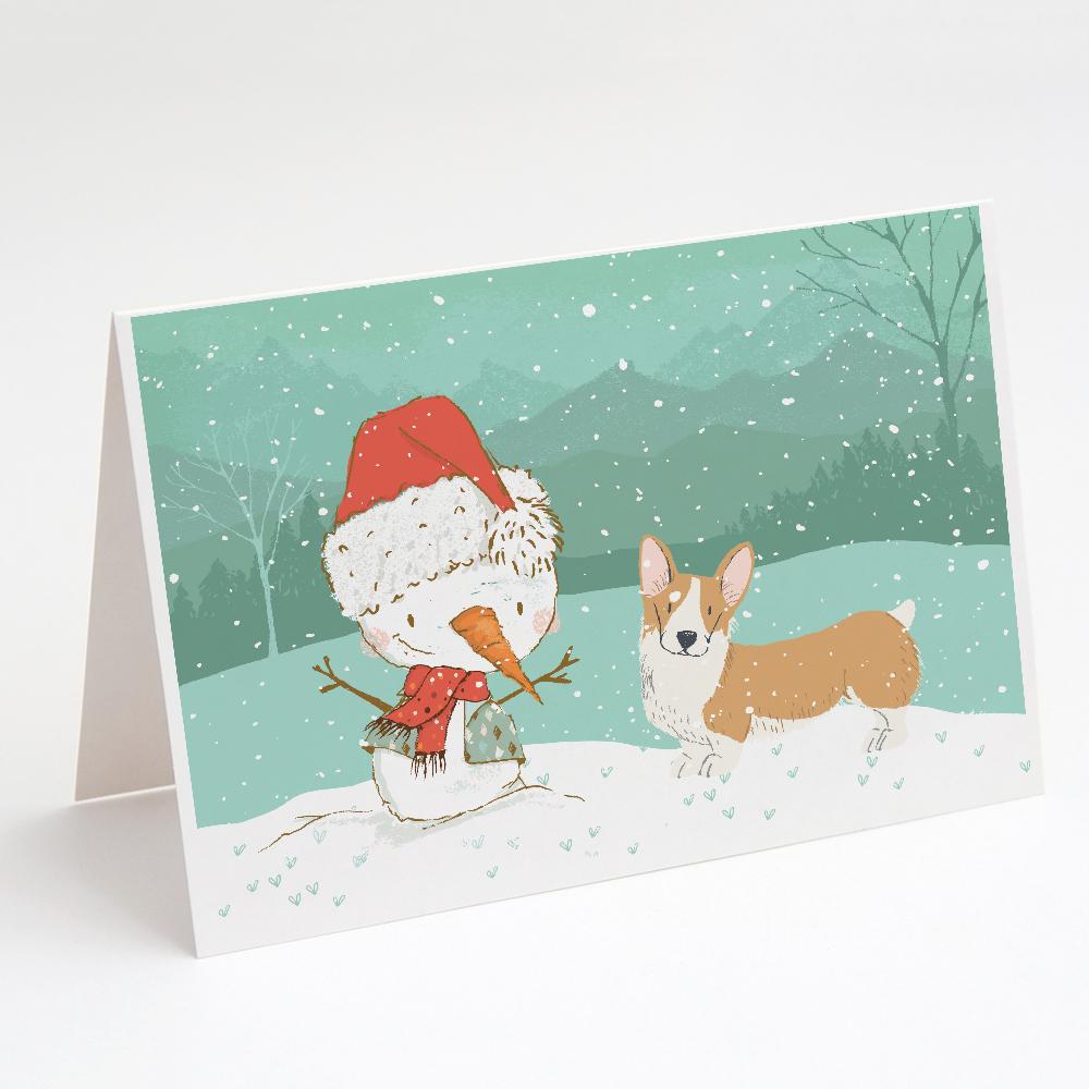 Buy this Pembroke Corgi Snowman Christmas Greeting Cards and Envelopes Pack of 8
