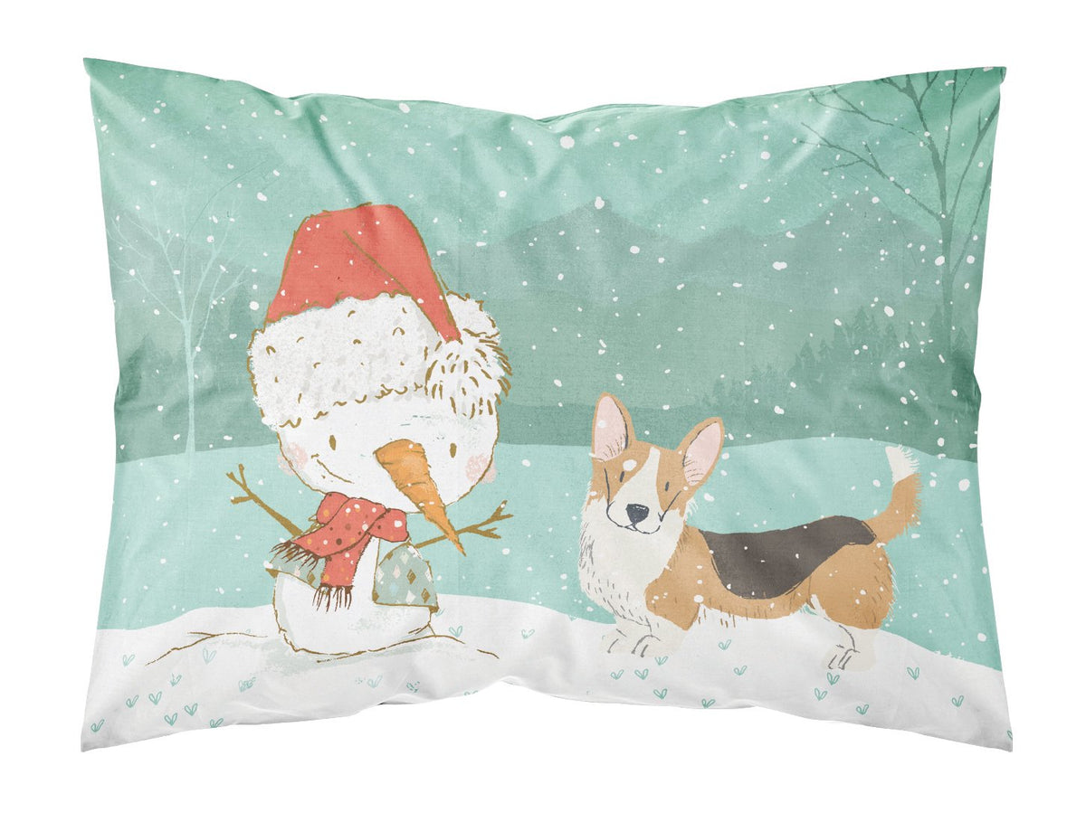 Tricolor Cardigan Corgi Snowman Christmas Fabric Standard Pillowcase CK2062PILLOWCASE by Caroline&#39;s Treasures