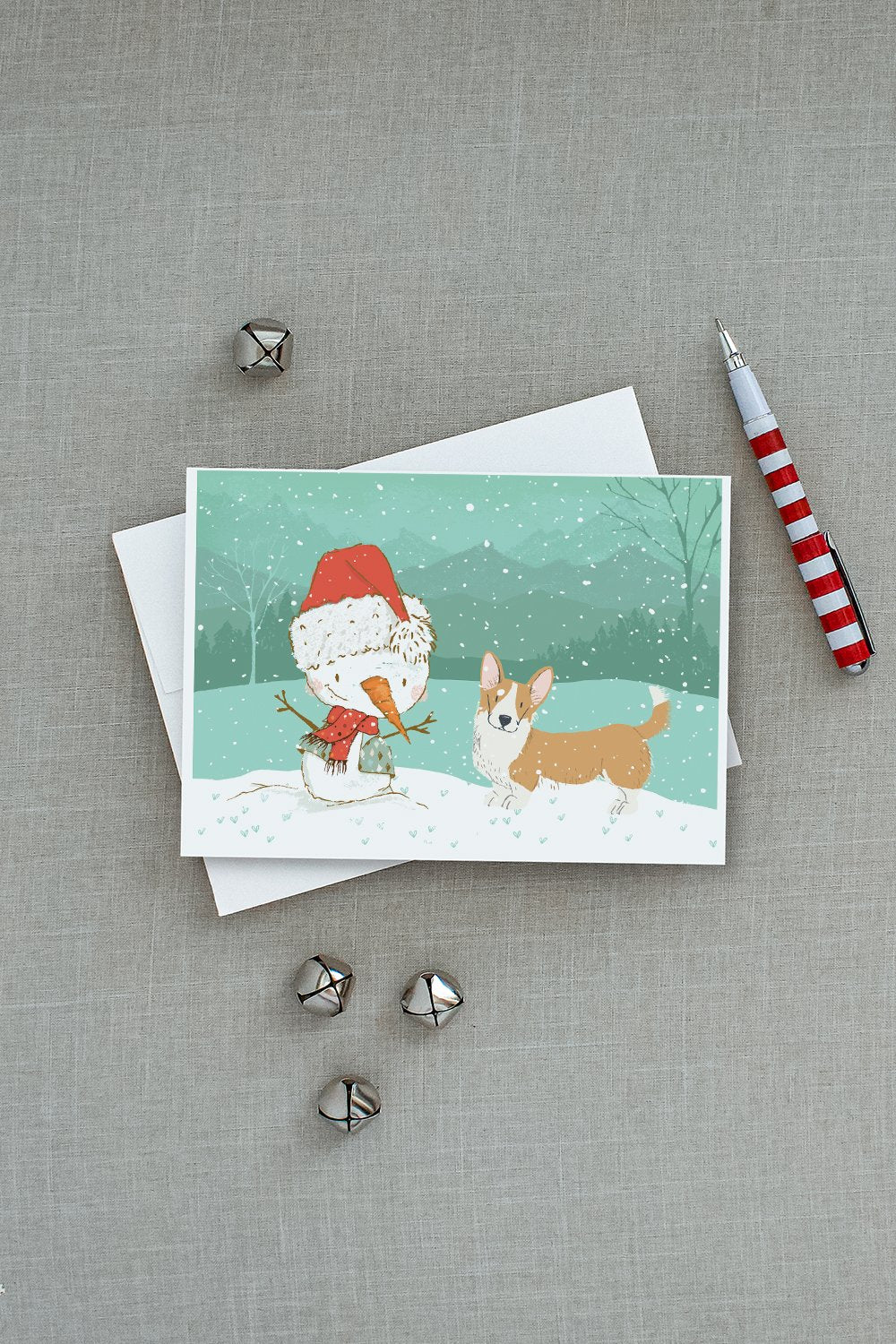 Cardigan Corgi Snowman Christmas Greeting Cards and Envelopes Pack of 8 - the-store.com