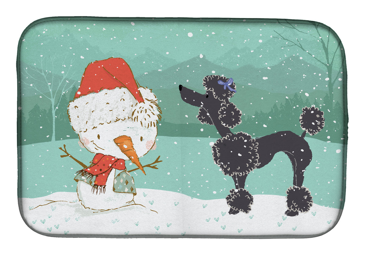 Black Poodle Snowman Christmas Dish Drying Mat CK2064DDM