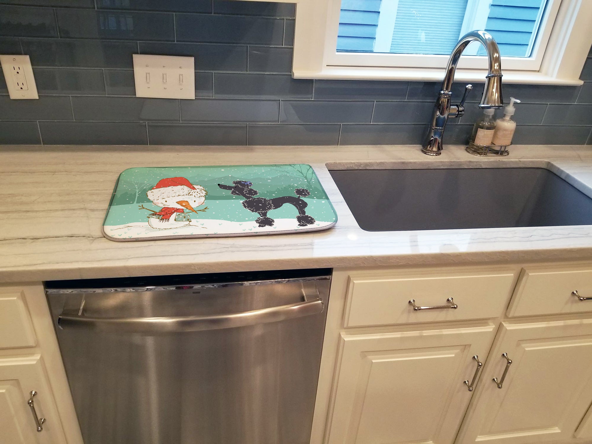 Black Poodle Snowman Christmas Dish Drying Mat CK2064DDM