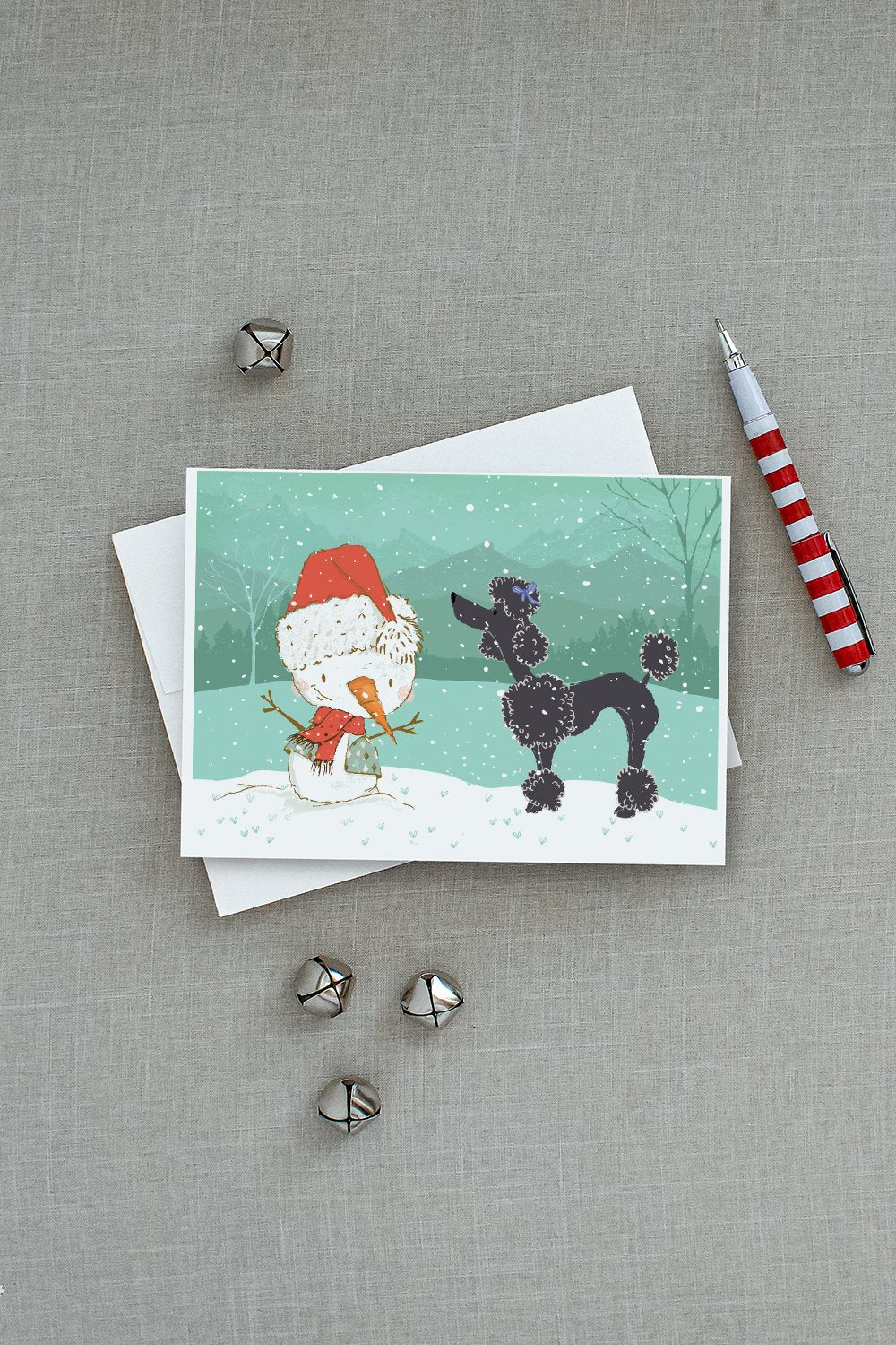 Black Poodle Snowman Christmas Greeting Cards and Envelopes Pack of 8 - the-store.com