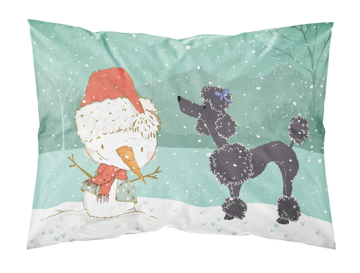 Black Poodle Snowman Christmas Fabric Standard Pillowcase CK2064PILLOWCASE by Caroline&#39;s Treasures