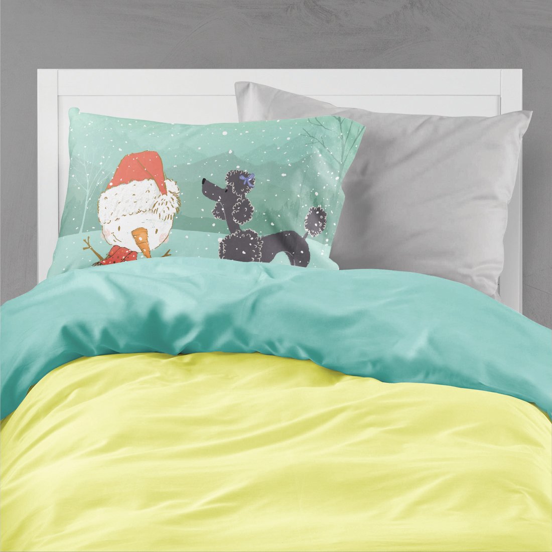 Black Poodle Snowman Christmas Fabric Standard Pillowcase CK2064PILLOWCASE by Caroline's Treasures