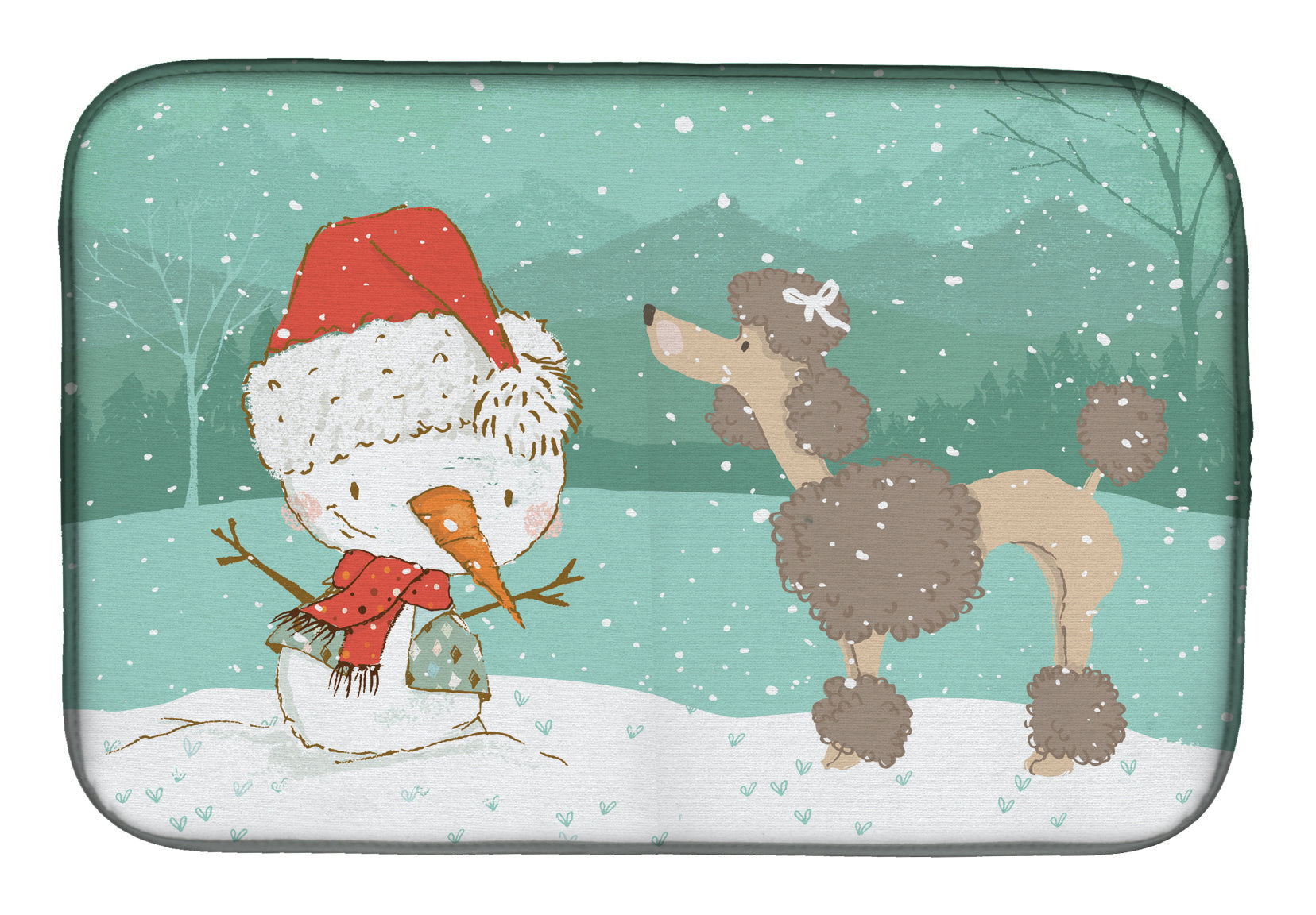 Chocolate Poodle Snowman Christmas Dish Drying Mat CK2065DDM  the-store.com.
