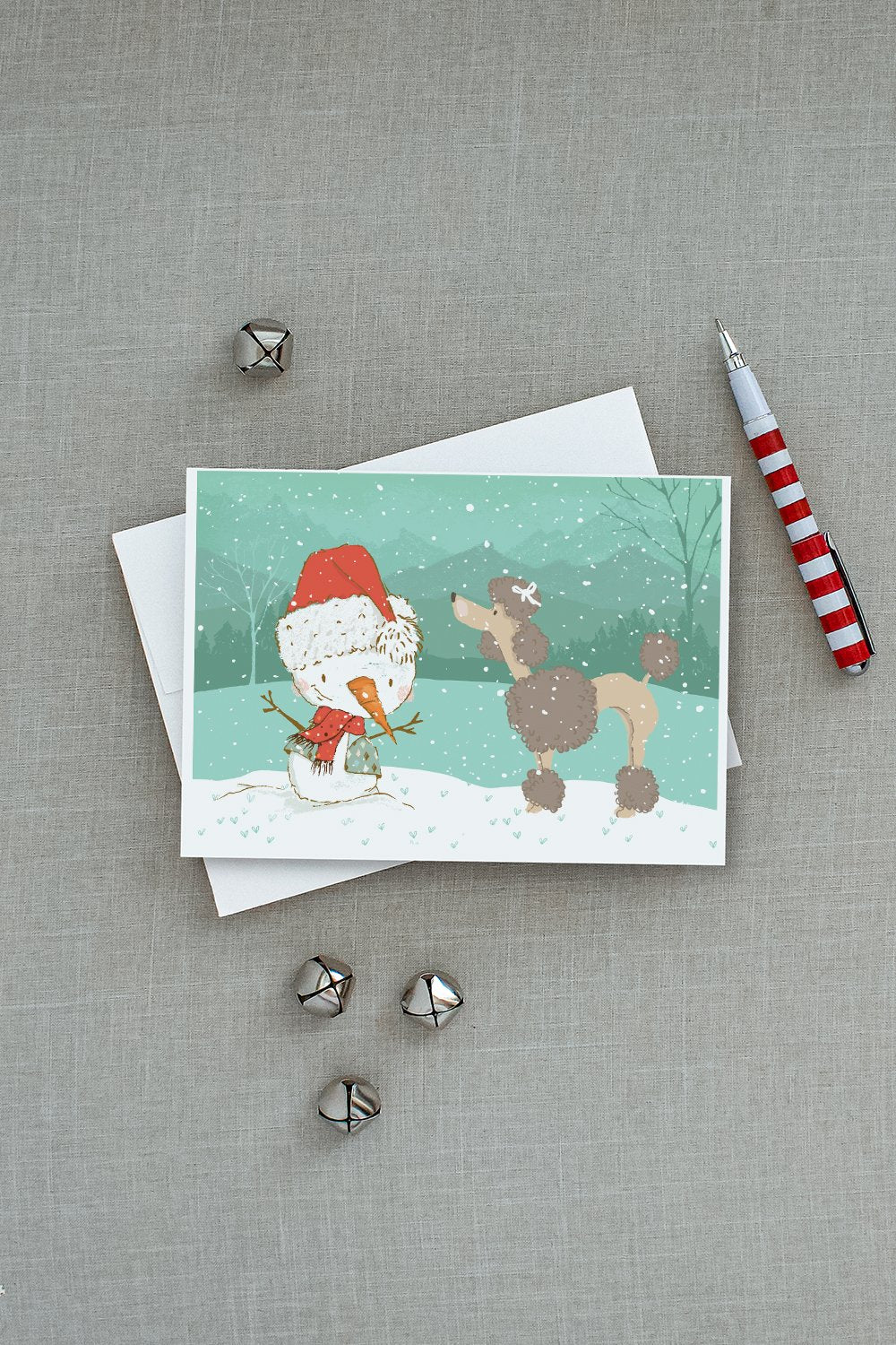 Chocolate Poodle Snowman Christmas Greeting Cards and Envelopes Pack of 8 - the-store.com
