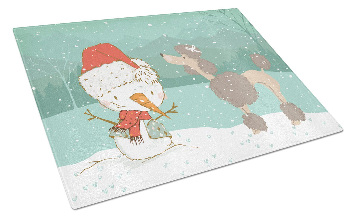 Chocolate Poodle Snowman Christmas Glass Cutting Board Large CK2065LCB by Caroline&#39;s Treasures